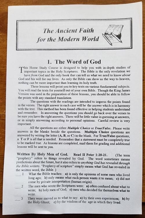 Sample first page: Lesson 1, The Word of God